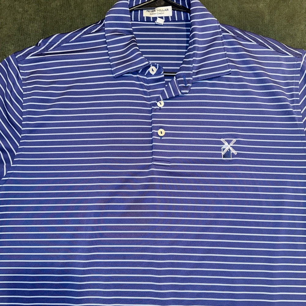 Peter Millar Navy and White Striped Polo